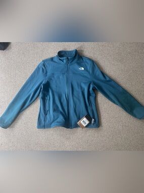 The North Face Slate Blue Grid-Pattern Fleece Jacket, size Large womens